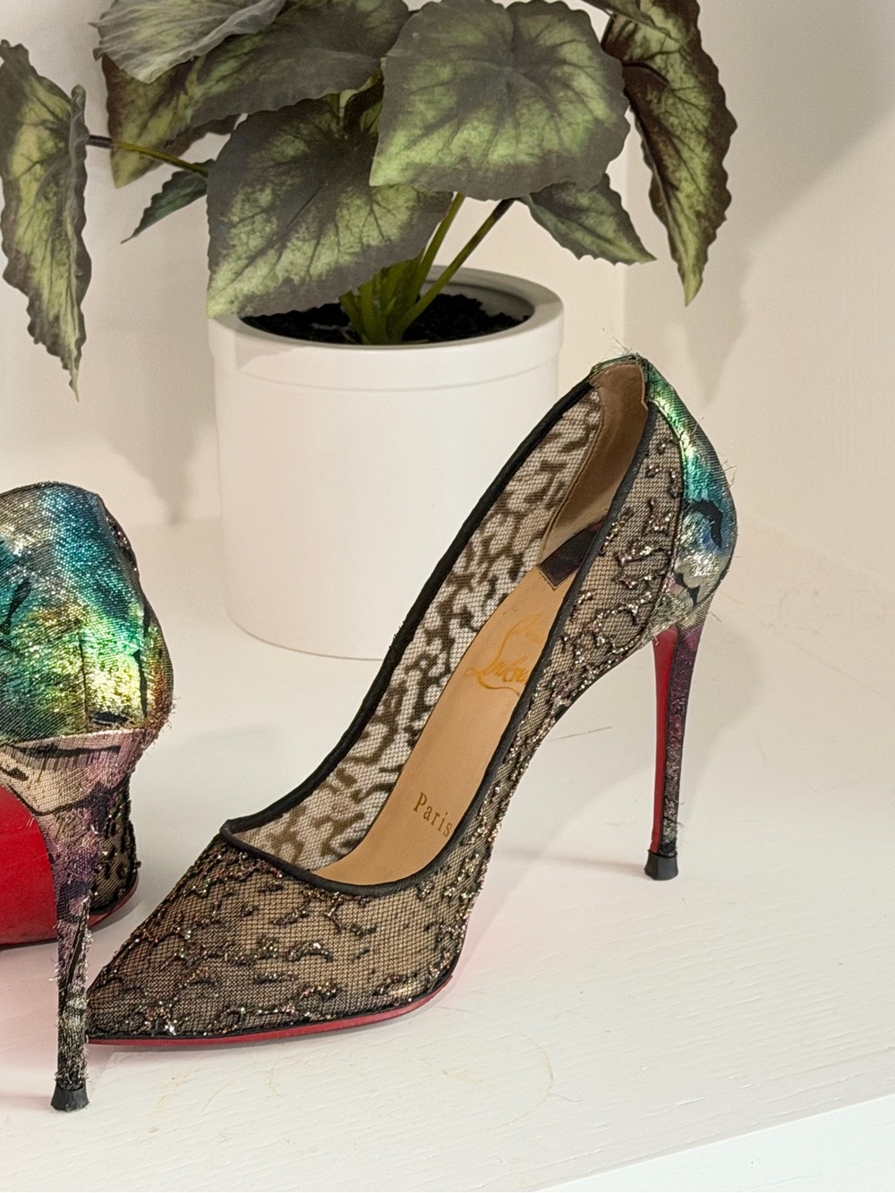 Christian Louboutin Follies Lace 100 Metallic Pumps Heels EU 36 - Picture 2 of 5